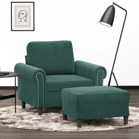 Sillón con taburete terciopelo verde oscuro 60 cm de , Sofás - Ref: Foro24-3201207, Precio: 216,37 €, Descuento: %