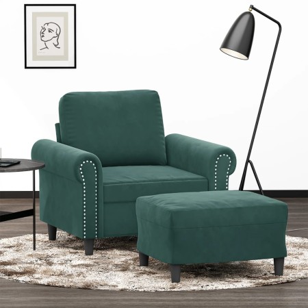 Sillón con taburete terciopelo verde oscuro 60 cm de , Sofás - Ref: Foro24-3201207, Precio: 216,37 €, Descuento: %