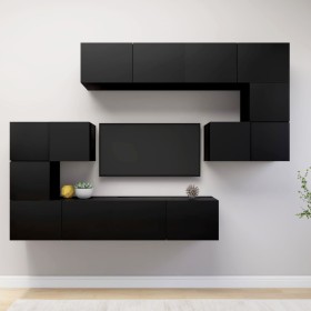 Set de muebles de salón TV 8 piezas madera ingeniería negro de , Muebles TV - Ref: Foro24-3078828, Precio: 297,73 €, Descuent...