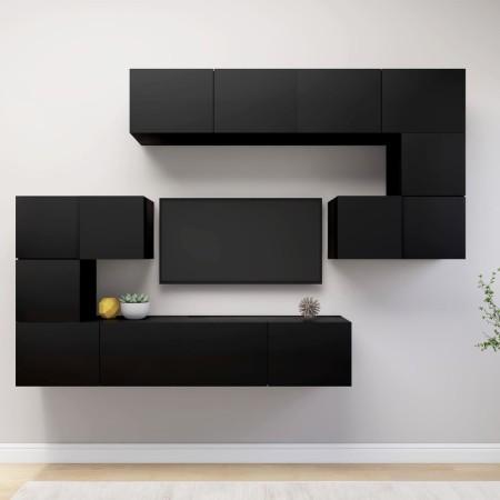 Set de muebles de salón TV 8 piezas madera ingeniería negro de , Muebles TV - Ref: Foro24-3078828, Precio: 297,73 €, Descuent...