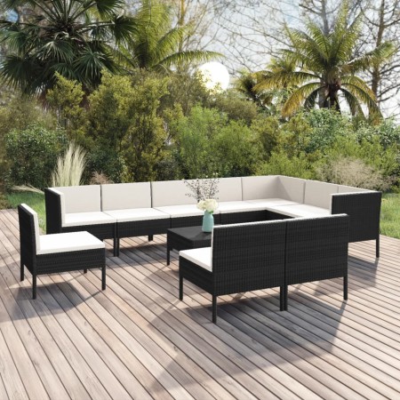 Set de muebles de jardín 11 pzas cojines ratán sintético negro de , Conjuntos de jardín - Ref: Foro24-3094452, Precio: 936,21...