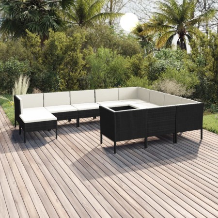 Set de muebles de jardín 11 pzas cojines ratán sintético negro de , Conjuntos de jardín - Ref: Foro24-3094508, Precio: 976,82...