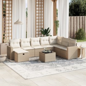 Set de sofás de jardín 9 pzas con cojines ratán sintético beige en Conjuntos de jardín | Comprar online en Foru.es