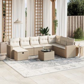 Set de sofás de jardín 9 pzas con cojines ratán sintético beige en Conjuntos de jardín | Comprar online en Foru.es