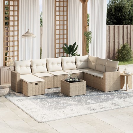 Set de sofás de jardín 9 pzas con cojines ratán sintético beige en Conjuntos de jardín | Comprar online en Foru.es