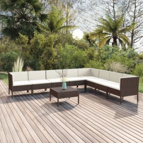 Set muebles de jardín 9 pzas y cojines ratán sintético marrón de , Conjuntos de jardín - Ref: Foro24-3094459, Precio: 674,09 ...