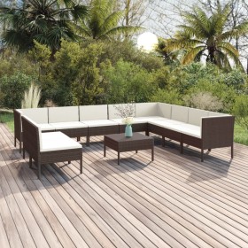 Set muebles de jardín 11 pzas y cojines ratán sintético marrón de , Conjuntos de jardín - Ref: Foro24-3094471, Precio: 854,90...