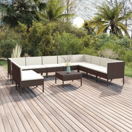 Set muebles de jardín 11 pzas y cojines ratán sintético marrón de , Conjuntos de jardín - Ref: Foro24-3094471, Precio: 854,90...