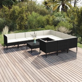 Set de muebles de jardín 11 pzas cojines ratán sintético negro de , Conjuntos de jardín - Ref: Foro24-3094492, Precio: 976,82...