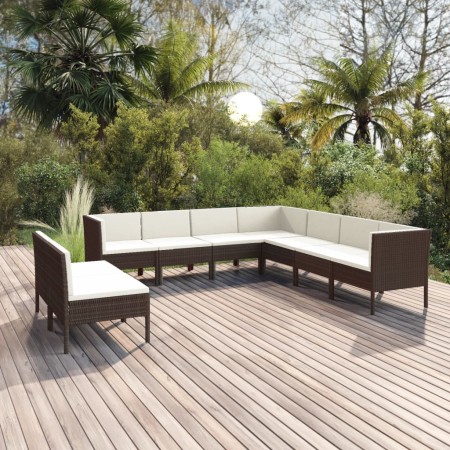 Set muebles de jardín 9 pzas y cojines ratán sintético marrón de , Conjuntos de jardín - Ref: Foro24-3094467, Precio: 770,59 ...