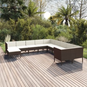 Set muebles de jardín 11 pzas y cojines ratán sintético marrón de , Conjuntos de jardín - Ref: Foro24-3094515, Precio: 905,93...