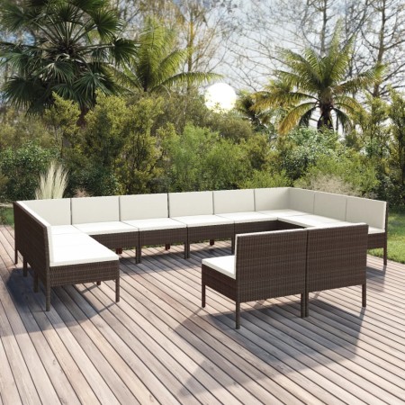 Set muebles de jardín 12 pzas y cojines ratán sintético marrón de , Conjuntos de jardín - Ref: Foro24-3094611, Precio: 921,16...