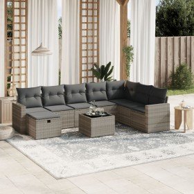 Set muebles jardín 9 pzas y cojines ratán sintético gris claro en Conjuntos de jardín | Comprar online en Foru.es