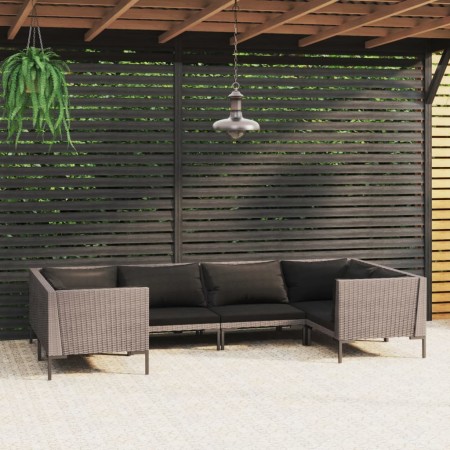 Sofás de jardín 6 piezas y cojines ratán sintético gris oscuro de , Conjuntos de jardín - Ref: Foro24-3099926, Precio: 541,04...