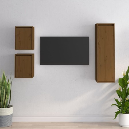 Muebles para TV 3 piezas madera maciza de pino marrón miel de , Muebles TV - Ref: Foro24-3100167, Precio: 109,42 €, Descuento: %