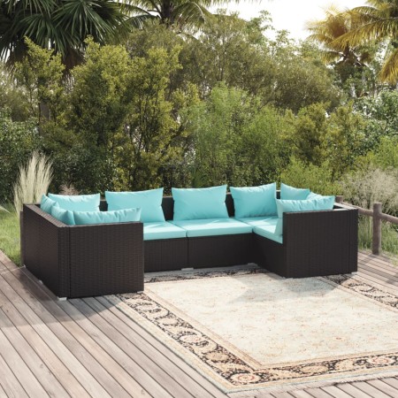 Set sofás de jardín 6 piezas y cojines ratán sintético negro de , Conjuntos de jardín - Ref: Foro24-3101937, Precio: 648,03 €...