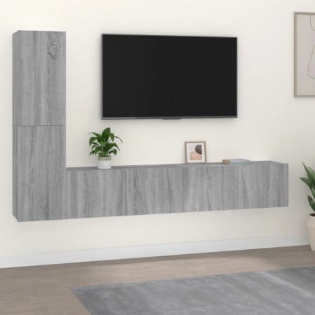 Set de muebles para TV 4 pzas madera contrachapada gris Sonoma de , Muebles TV - Ref: Foro24-3114316, Precio: 134,35 €, Descu...
