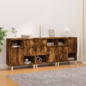 Aparadores 3 uds madera contrachapada roble ahumado 60x35x70 cm de , Aparadores - Ref: Foro24-3185740, Precio: 201,82 €, Desc...