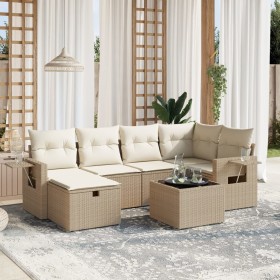 Set sofás de jardín 7 piezas y cojines ratán sintético beige en Conjuntos de jardín | Comprar online en Foru.es