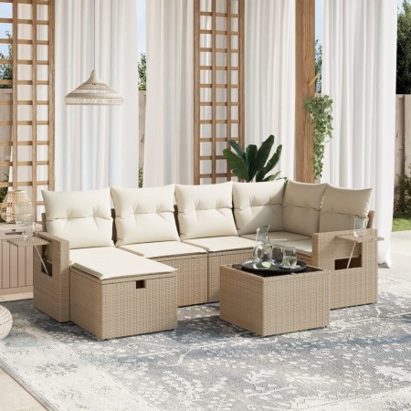 Set sofás de jardín 7 piezas y cojines ratán sintético beige en Conjuntos de jardín | Comprar online en Foru.es