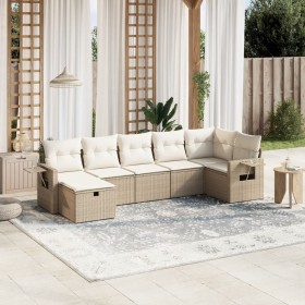 Set sofás de jardín 7 piezas y cojines ratán sintético beige en Conjuntos de jardín | Comprar online en Foru.es