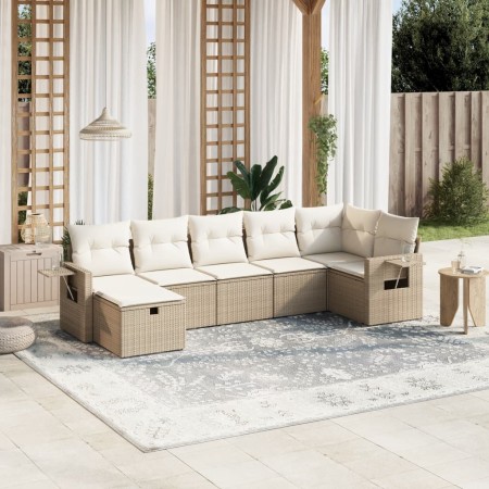 Set sofás de jardín 7 piezas y cojines ratán sintético beige en Conjuntos de jardín | Comprar online en Foru.es
