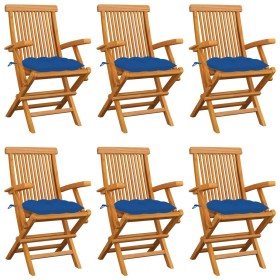 Sillas de jardín 6 uds madera maciza de teca con cojines azules de , Sillas de jardín - Ref: Foro24-3062566, Precio: 460,85 €...