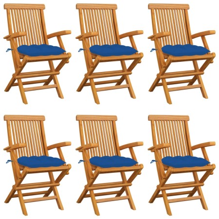 Sillas de jardín 6 uds madera maciza de teca con cojines azules de , Sillas de jardín - Ref: Foro24-3062566, Precio: 460,85 €...