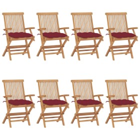 Sillas de jardín 8 uds madera teca con cojines rojo tinto de , Sillas de jardín - Ref: Foro24-3072913, Precio: 625,98 €, Desc...
