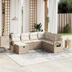 Set sofás de jardín 7 piezas y cojines ratán sintético beige en Conjuntos de jardín | Comprar online en Foru.es
