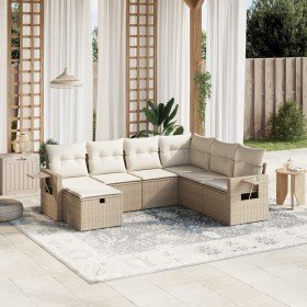 Set sofás de jardín 7 piezas y cojines ratán sintético beige en Conjuntos de jardín | Comprar online en Foru.es