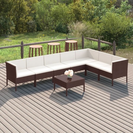 Set muebles de jardín 8 pzas y cojines ratán sintético marrón de , Conjuntos de jardín - Ref: Foro24-3094427, Precio: 688,90 ...