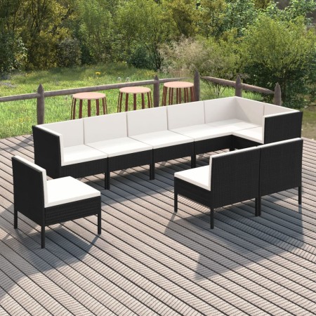Set de muebles de jardín 9 pzas cojines ratán sintético negro de , Conjuntos de jardín - Ref: Foro24-3094404, Precio: 826,26 ...