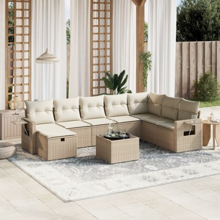Set de sofás de jardín 9 pzas con cojines ratán sintético beige en Conjuntos de jardín | Comprar online en Foru.es