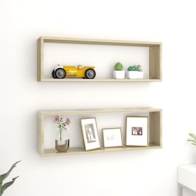 Estantes cubos de pared 2 uds contrachapada roble 80x15x26,5 cm de , Estantes y estanterías - Ref: Foro24-807115, Precio: 34,...