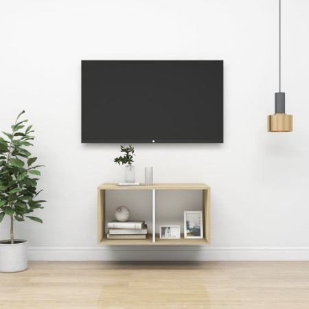 Mueble TV de pared madera contrachapada blanco roble 37x37x72cm de , Muebles TV - Ref: Foro24-805476, Precio: 41,79 €, Descue...
