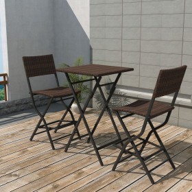Mesa y sillas de jardín plegables 3 pzs acero poli ratán marrón de , Conjuntos de jardín - Ref: Foro24-42871, Precio: 152,79 ...