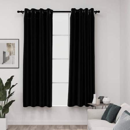 Cortinas opacas con ojales look de lino 2 pzas negro 140x175 cm de , Cortinas y visillos - Ref: Foro24-321152, Precio: 44,18 ...