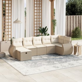 Set sofás de jardín 7 piezas y cojines ratán sintético beige en Conjuntos de jardín | Comprar online en Foru.es