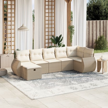 Set sofás de jardín 7 piezas y cojines ratán sintético beige en Conjuntos de jardín | Comprar online en Foru.es