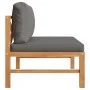 Sofá central de madera maciza de teca con cojines gris oscuro by vidaXL, Modular outdoor sofas - Ref: Foro24-316112, Price: 1...