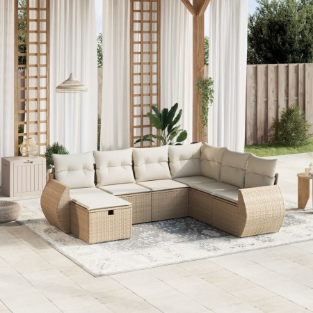 Set sofás de jardín 7 piezas y cojines ratán sintético beige en Conjuntos de jardín | Comprar online en Foru.es