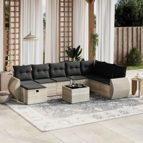 Set muebles jardín 9 pzas y cojines ratán sintético gris claro en Conjuntos de jardín | Comprar online en Foru.es