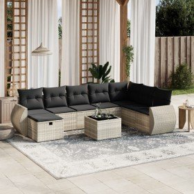 Set muebles jardín 9 pzas y cojines ratán sintético gris claro en Conjuntos de jardín | Comprar online en Foru.es