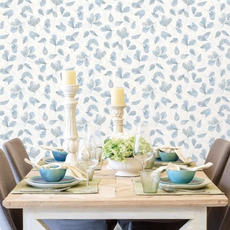 Evergreen Papel pintado Leaves blanco y azul de , Papel pintado - Ref: Foro24-434269, Precio: 31,96 €, Descuento: %