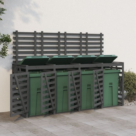 Cobertizo cuádruple para cubos de basura madera de pino gris de , Soportes para contenedores de residuos - Ref: Foro24-315769...