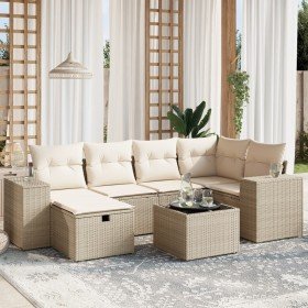 Set sofás de jardín 7 piezas y cojines ratán sintético beige en Conjuntos de jardín | Comprar online en Foru.es