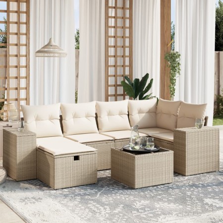 Set sofás de jardín 7 piezas y cojines ratán sintético beige en Conjuntos de jardín | Comprar online en Foru.es
