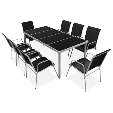 Juego de comedor de jardín 9 piezas de acero negro de , Conjuntos de jardín - Ref: Foro24-43306, Precio: 440,04 €, Descuento: %