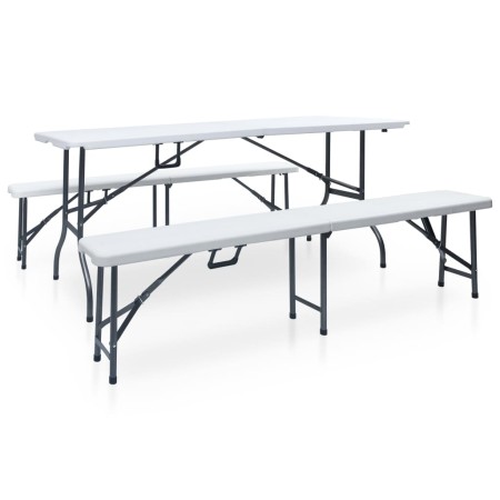 Mesa de jardín plegable con 2 bancos acero y HDPE blanco 180 cm de , Conjuntos de jardín - Ref: Foro24-48833, Precio: 178,60 ...